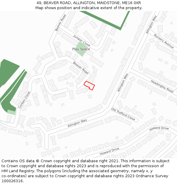 49, BEAVER ROAD, ALLINGTON, MAIDSTONE, ME16 0XR: Location map and indicative extent of plot