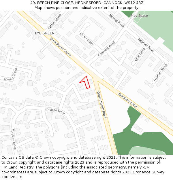 49, BEECH PINE CLOSE, HEDNESFORD, CANNOCK, WS12 4RZ: Location map and indicative extent of plot