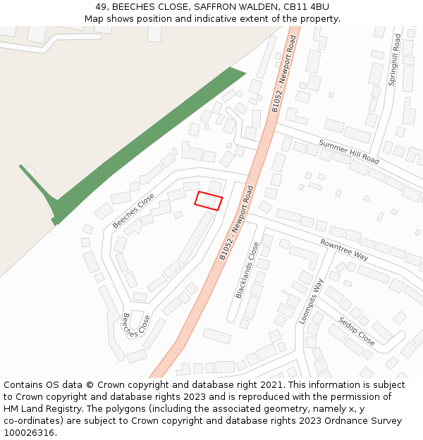 49, BEECHES CLOSE, SAFFRON WALDEN, CB11 4BU: Location map and indicative extent of plot