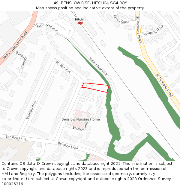 49, BENSLOW RISE, HITCHIN, SG4 9QY: Location map and indicative extent of plot