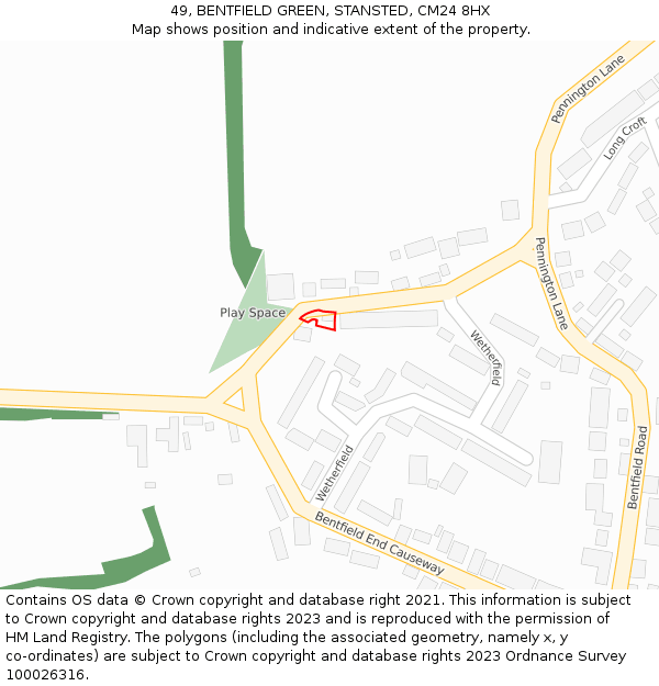 49, BENTFIELD GREEN, STANSTED, CM24 8HX: Location map and indicative extent of plot