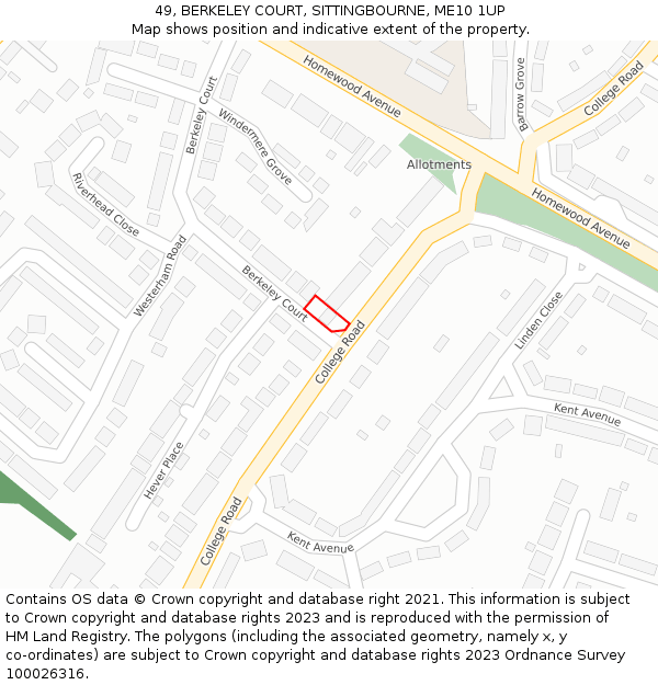 49, BERKELEY COURT, SITTINGBOURNE, ME10 1UP: Location map and indicative extent of plot