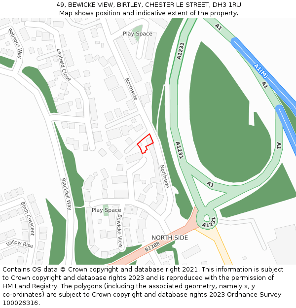 49, BEWICKE VIEW, BIRTLEY, CHESTER LE STREET, DH3 1RU: Location map and indicative extent of plot