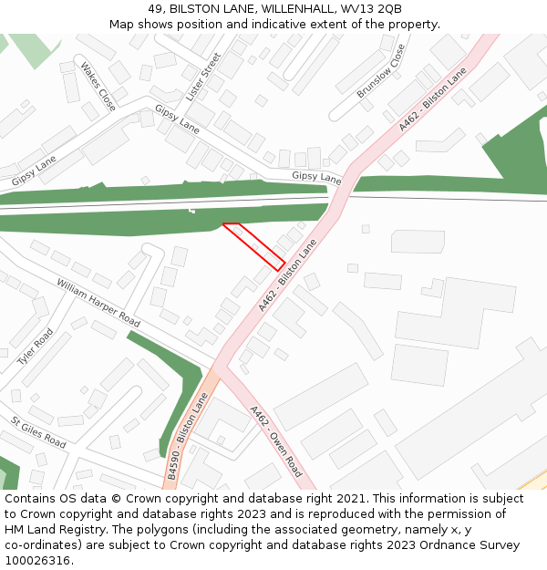 49, BILSTON LANE, WILLENHALL, WV13 2QB: Location map and indicative extent of plot