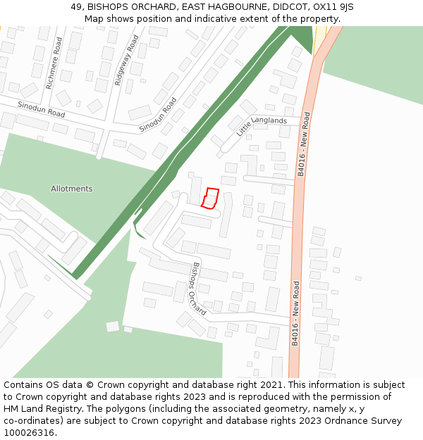 49, BISHOPS ORCHARD, EAST HAGBOURNE, DIDCOT, OX11 9JS: Location map and indicative extent of plot