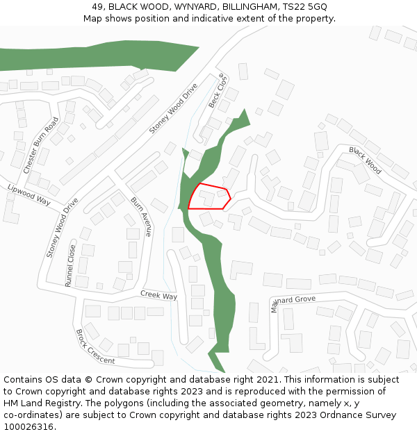 49, BLACK WOOD, WYNYARD, BILLINGHAM, TS22 5GQ: Location map and indicative extent of plot