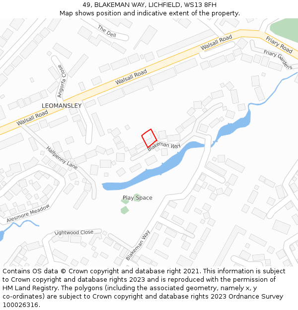 49, BLAKEMAN WAY, LICHFIELD, WS13 8FH: Location map and indicative extent of plot