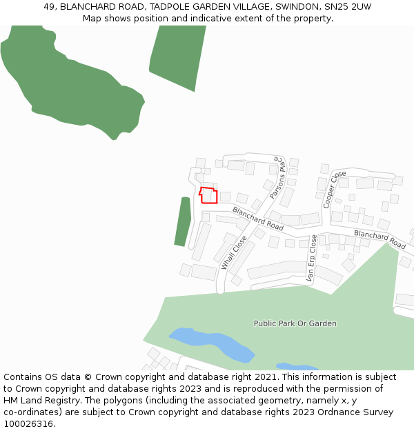 49, BLANCHARD ROAD, TADPOLE GARDEN VILLAGE, SWINDON, SN25 2UW: Location map and indicative extent of plot