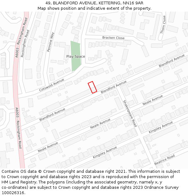 49, BLANDFORD AVENUE, KETTERING, NN16 9AR: Location map and indicative extent of plot