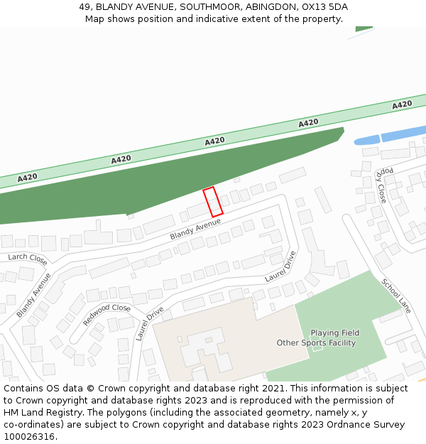 49, BLANDY AVENUE, SOUTHMOOR, ABINGDON, OX13 5DA: Location map and indicative extent of plot