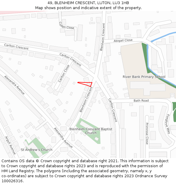 49, BLENHEIM CRESCENT, LUTON, LU3 1HB: Location map and indicative extent of plot
