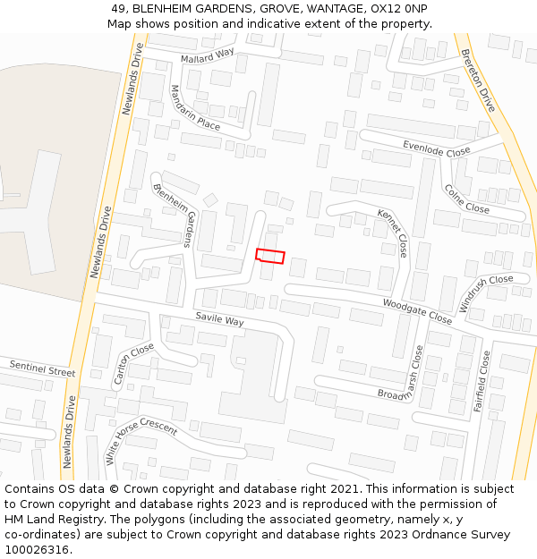 49, BLENHEIM GARDENS, GROVE, WANTAGE, OX12 0NP: Location map and indicative extent of plot