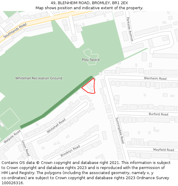 49, BLENHEIM ROAD, BROMLEY, BR1 2EX: Location map and indicative extent of plot