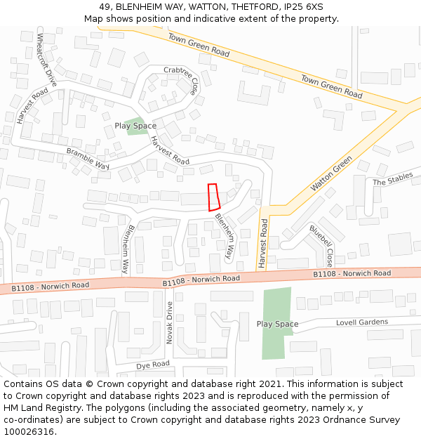 49, BLENHEIM WAY, WATTON, THETFORD, IP25 6XS: Location map and indicative extent of plot