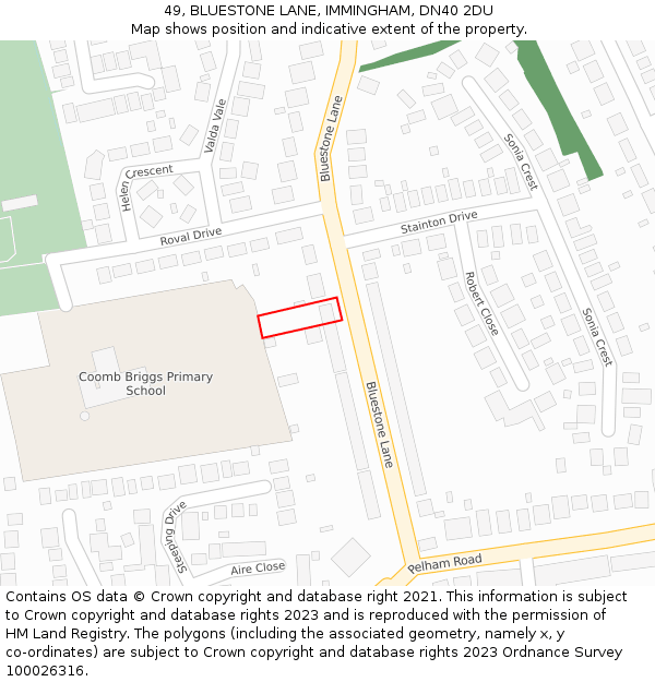 49, BLUESTONE LANE, IMMINGHAM, DN40 2DU: Location map and indicative extent of plot