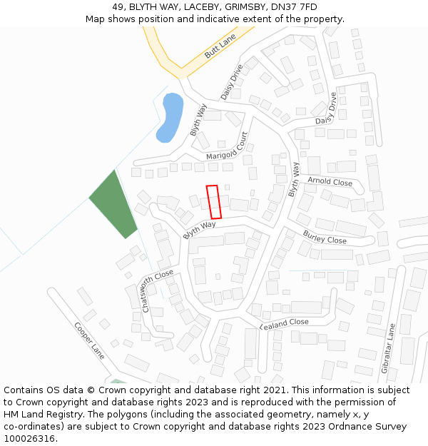 49, BLYTH WAY, LACEBY, GRIMSBY, DN37 7FD: Location map and indicative extent of plot