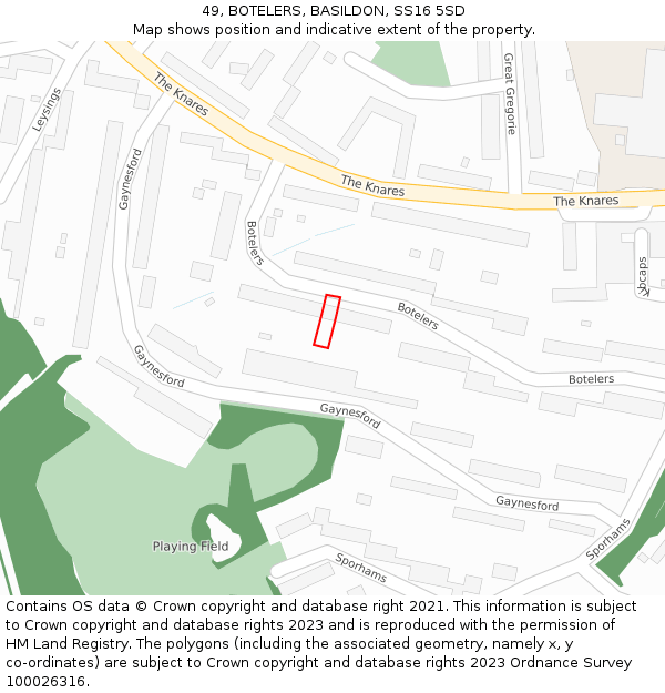 49, BOTELERS, BASILDON, SS16 5SD: Location map and indicative extent of plot
