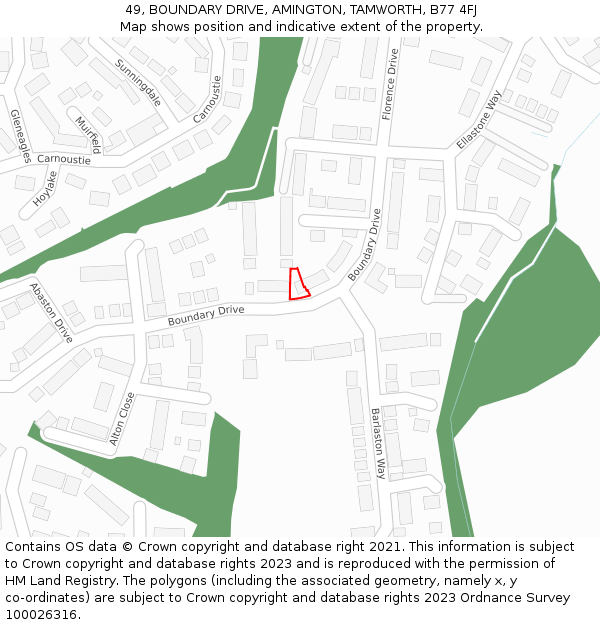 49, BOUNDARY DRIVE, AMINGTON, TAMWORTH, B77 4FJ: Location map and indicative extent of plot
