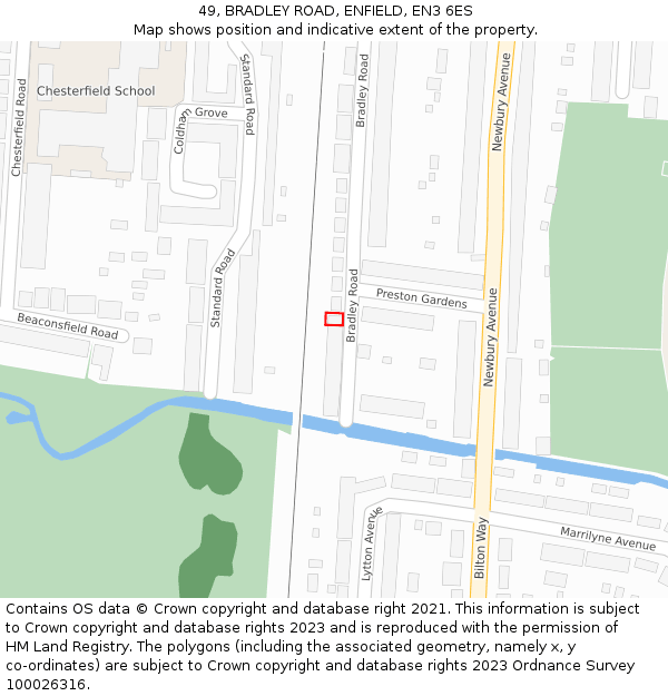 49, BRADLEY ROAD, ENFIELD, EN3 6ES: Location map and indicative extent of plot