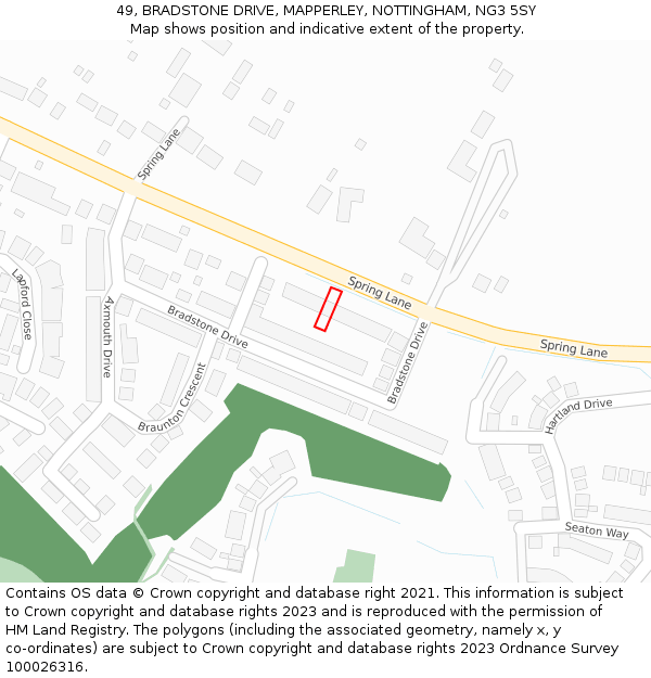 49, BRADSTONE DRIVE, MAPPERLEY, NOTTINGHAM, NG3 5SY: Location map and indicative extent of plot