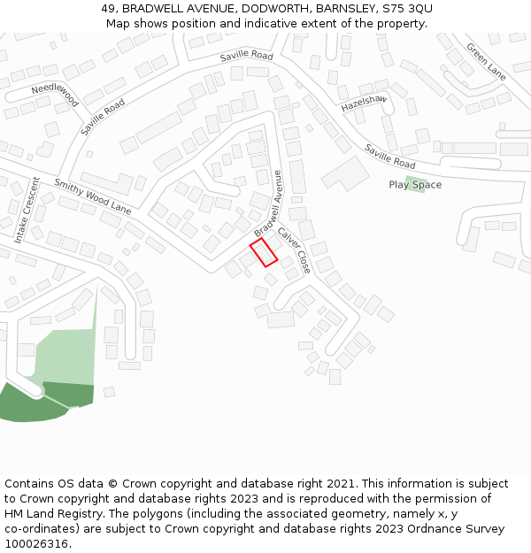 49, BRADWELL AVENUE, DODWORTH, BARNSLEY, S75 3QU: Location map and indicative extent of plot