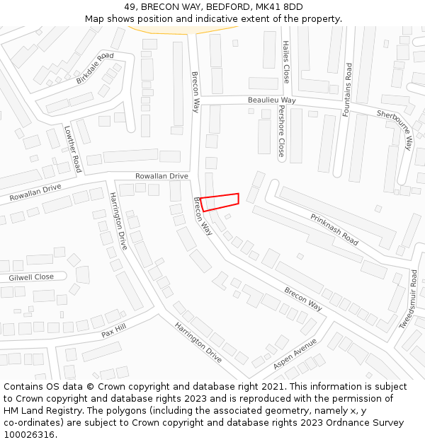 49, BRECON WAY, BEDFORD, MK41 8DD: Location map and indicative extent of plot