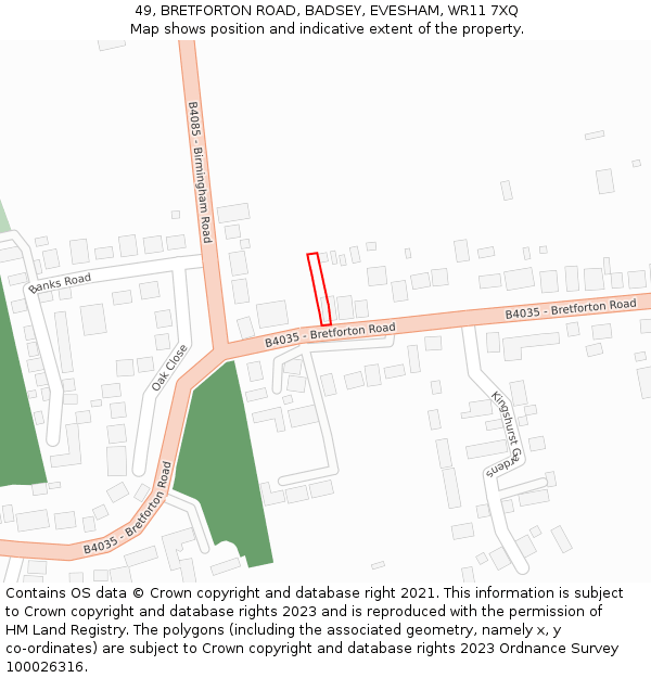 49, BRETFORTON ROAD, BADSEY, EVESHAM, WR11 7XQ: Location map and indicative extent of plot