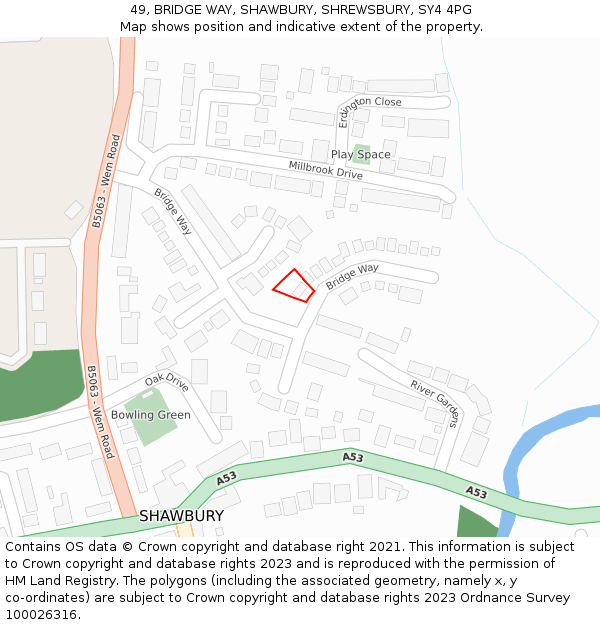 49, BRIDGE WAY, SHAWBURY, SHREWSBURY, SY4 4PG: Location map and indicative extent of plot