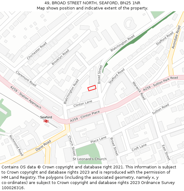 49, BROAD STREET NORTH, SEAFORD, BN25 1NR: Location map and indicative extent of plot