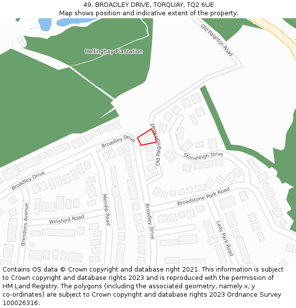 49, BROADLEY DRIVE, TORQUAY, TQ2 6UE: Location map and indicative extent of plot