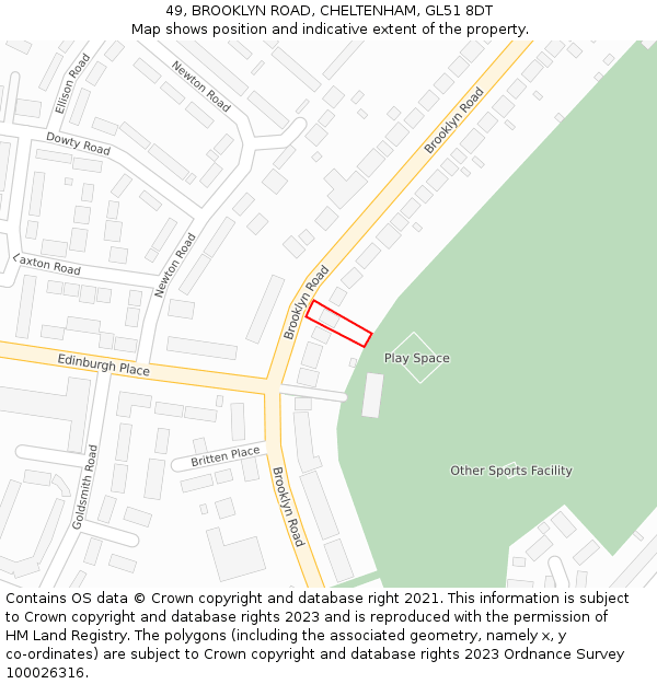 49, BROOKLYN ROAD, CHELTENHAM, GL51 8DT: Location map and indicative extent of plot