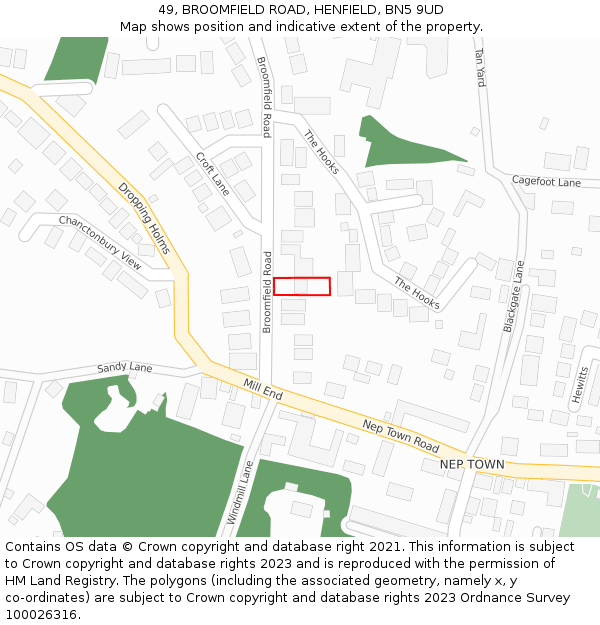 49, BROOMFIELD ROAD, HENFIELD, BN5 9UD: Location map and indicative extent of plot