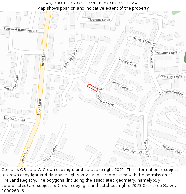 49, BROTHERSTON DRIVE, BLACKBURN, BB2 4FJ: Location map and indicative extent of plot