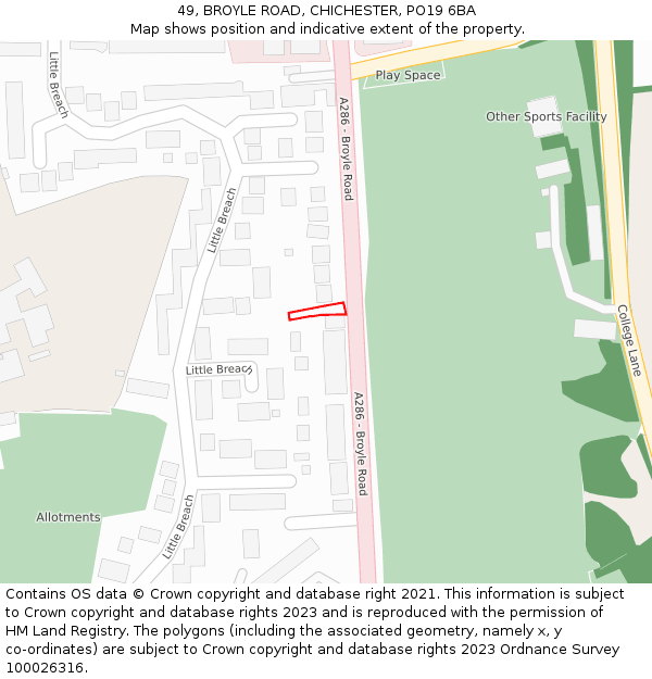 49, BROYLE ROAD, CHICHESTER, PO19 6BA: Location map and indicative extent of plot