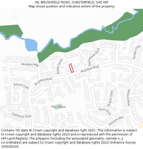 49, BRUSHFIELD ROAD, CHESTERFIELD, S40 4XF: Location map and indicative extent of plot