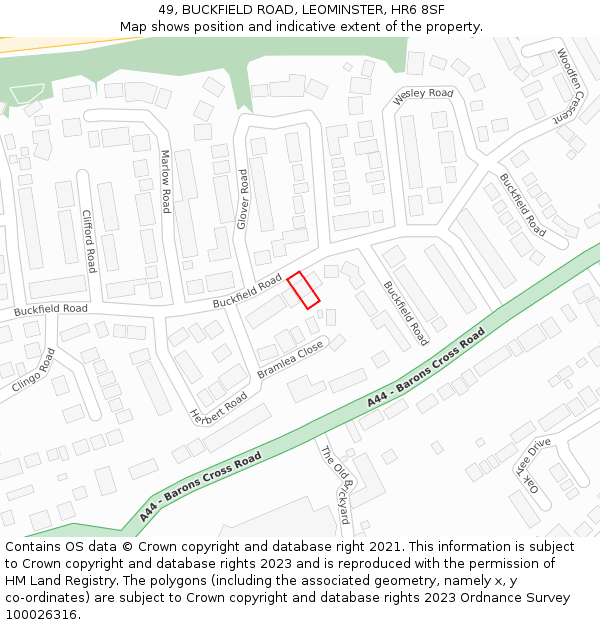 49, BUCKFIELD ROAD, LEOMINSTER, HR6 8SF: Location map and indicative extent of plot