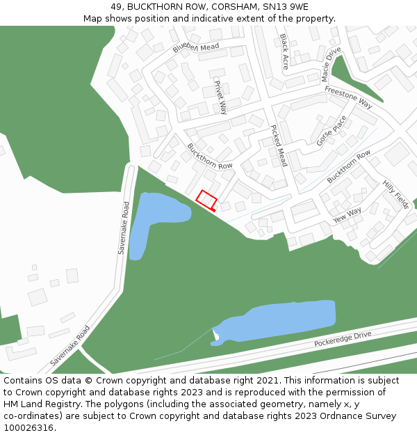 49, BUCKTHORN ROW, CORSHAM, SN13 9WE: Location map and indicative extent of plot
