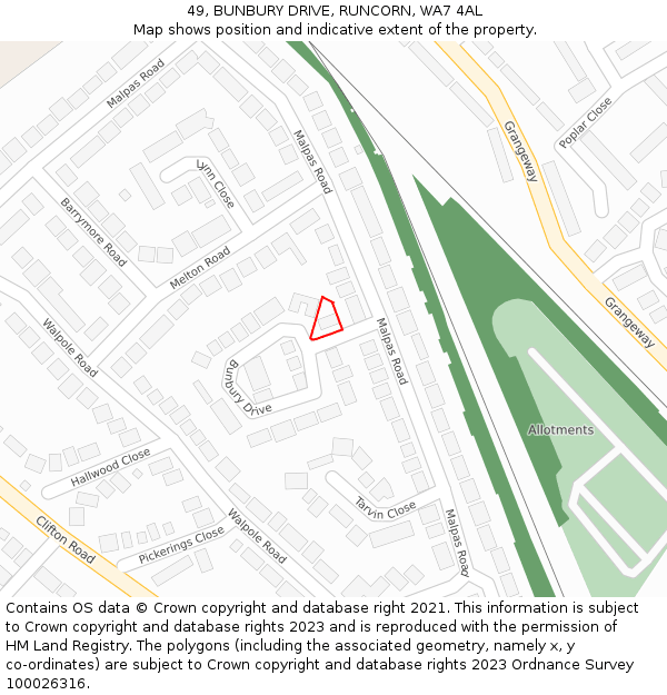 49, BUNBURY DRIVE, RUNCORN, WA7 4AL: Location map and indicative extent of plot