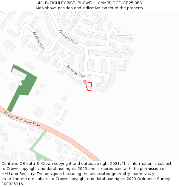 49, BURGHLEY RISE, BURWELL, CAMBRIDGE, CB25 0RS: Location map and indicative extent of plot