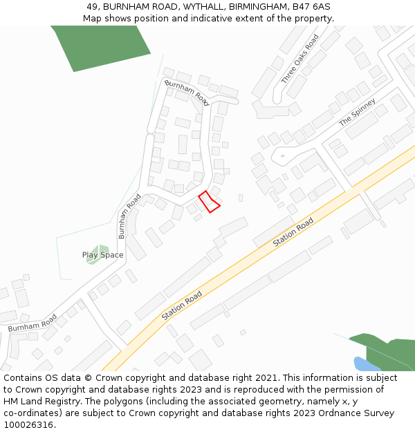 49, BURNHAM ROAD, WYTHALL, BIRMINGHAM, B47 6AS: Location map and indicative extent of plot