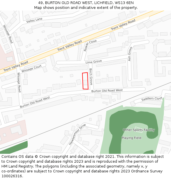 49, BURTON OLD ROAD WEST, LICHFIELD, WS13 6EN: Location map and indicative extent of plot