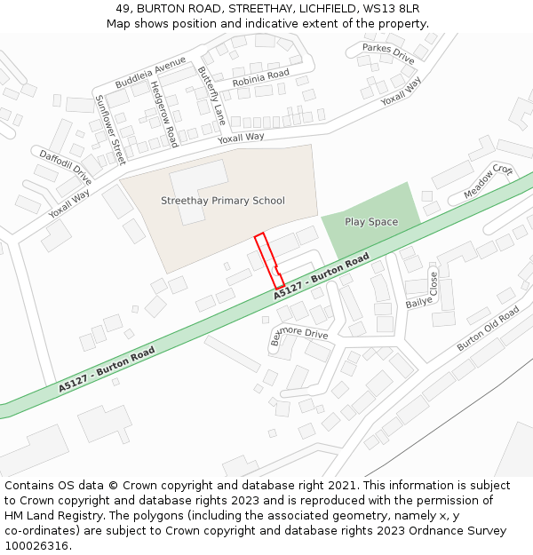 49, BURTON ROAD, STREETHAY, LICHFIELD, WS13 8LR: Location map and indicative extent of plot