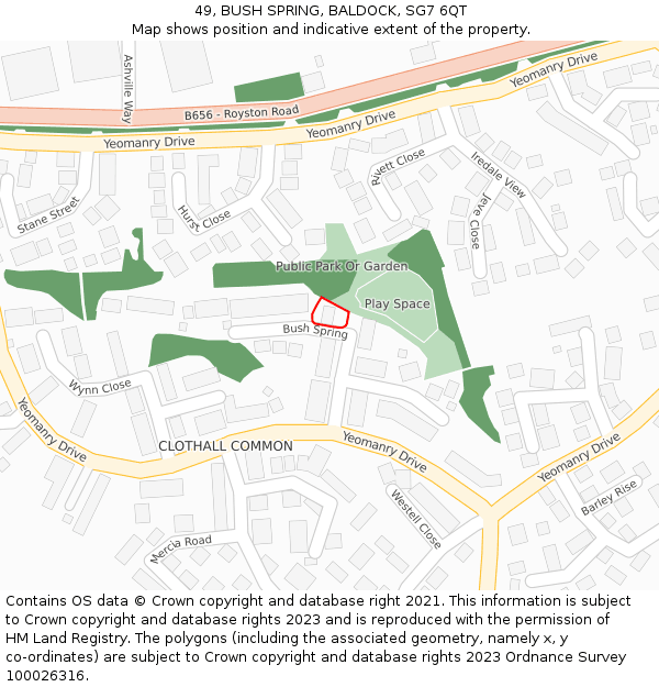 49, BUSH SPRING, BALDOCK, SG7 6QT: Location map and indicative extent of plot