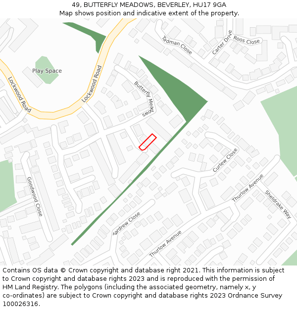 49, BUTTERFLY MEADOWS, BEVERLEY, HU17 9GA: Location map and indicative extent of plot