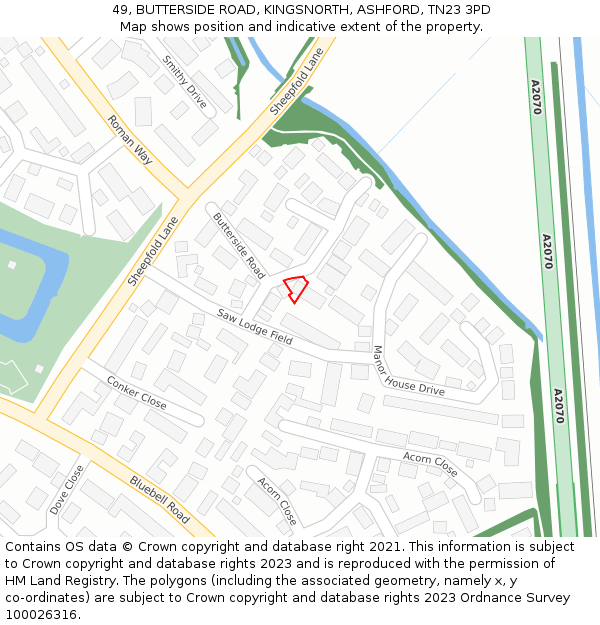 49, BUTTERSIDE ROAD, KINGSNORTH, ASHFORD, TN23 3PD: Location map and indicative extent of plot