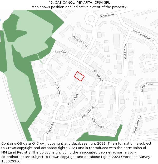 49, CAE CANOL, PENARTH, CF64 3RL: Location map and indicative extent of plot