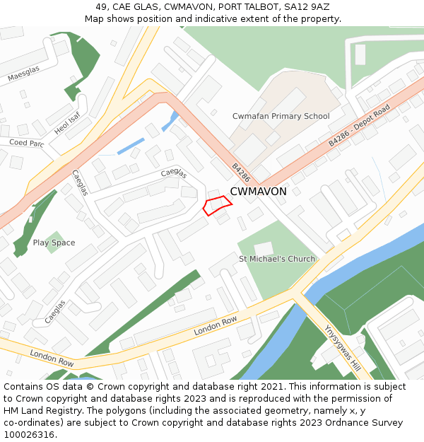 49, CAE GLAS, CWMAVON, PORT TALBOT, SA12 9AZ: Location map and indicative extent of plot