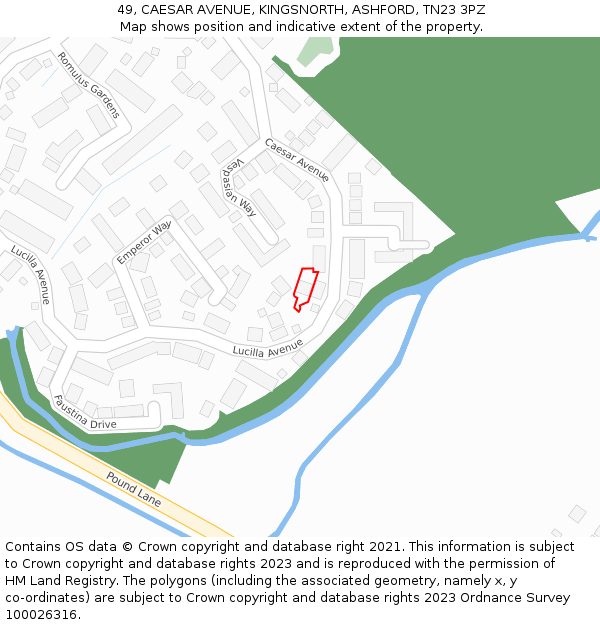 49, CAESAR AVENUE, KINGSNORTH, ASHFORD, TN23 3PZ: Location map and indicative extent of plot