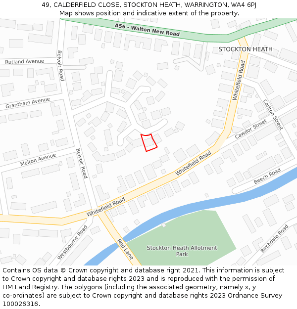 49, CALDERFIELD CLOSE, STOCKTON HEATH, WARRINGTON, WA4 6PJ: Location map and indicative extent of plot