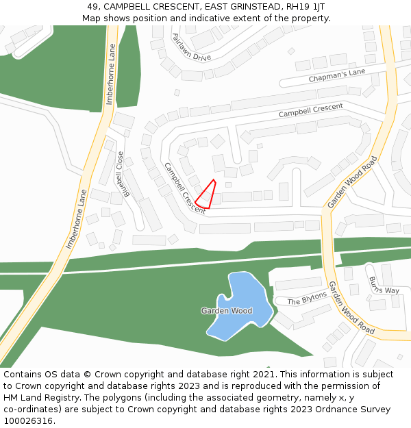 49, CAMPBELL CRESCENT, EAST GRINSTEAD, RH19 1JT: Location map and indicative extent of plot